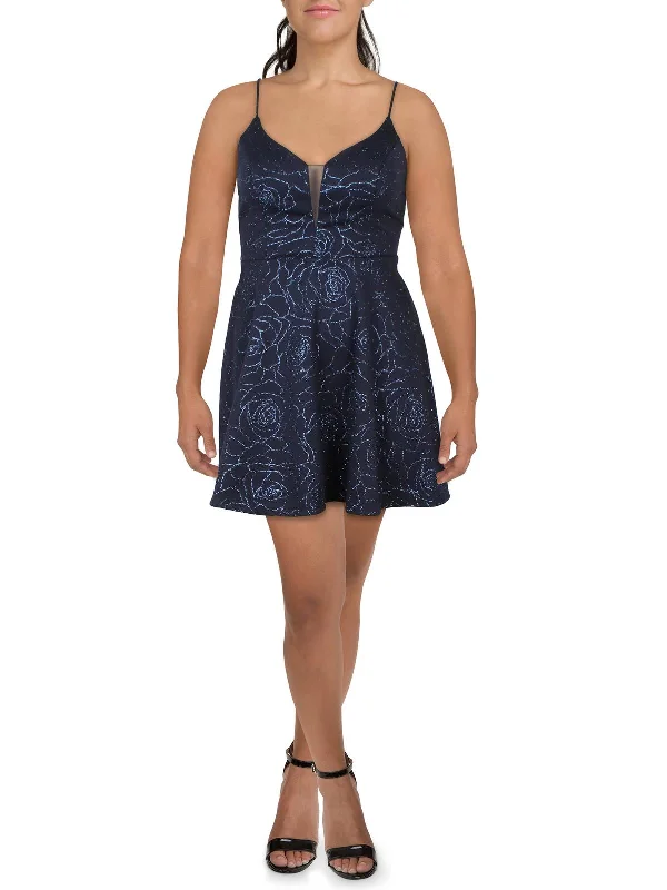 Juniors Womens Glitter Mini Fit & Flare Dress