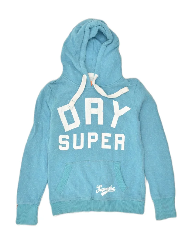 SUPERDRY Womens Graphic Hoodie Jumper UK 10 Small Blue Cotton