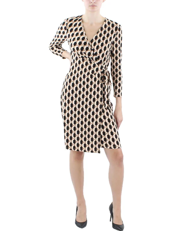 Womens Long Sleeve Geometric Wrap Dress