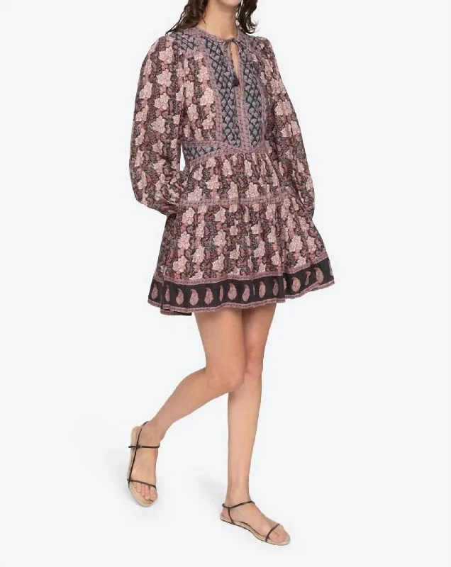 Donna Long Sleeve Mini Dress In Brown Multi