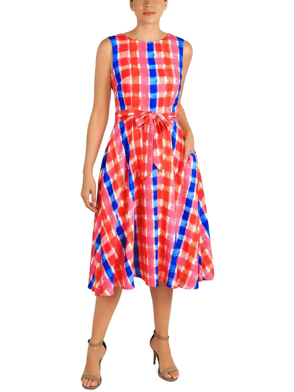 Womens Colorblock Polyester Fit & Flare Dress