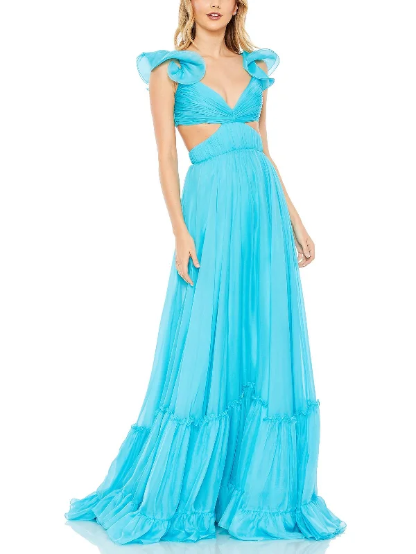 Womens Chiffon Cut-Out Evening Dress