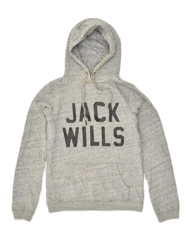 JACK WILLS Womens Graphic Hoodie Jumper UK 8 Small  Grey Cotton