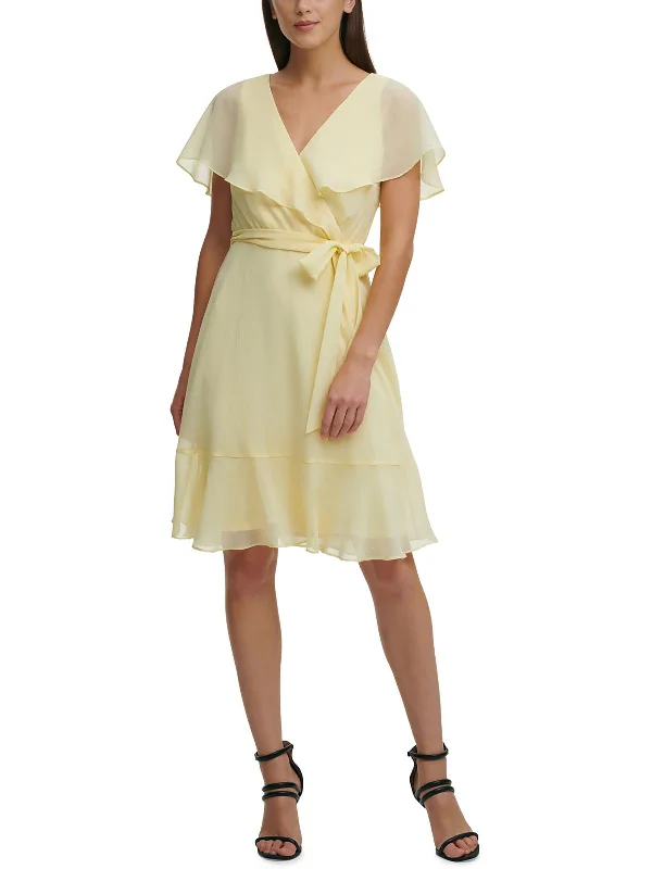 Womens Drapey Chiffon Fit & Flare Dress