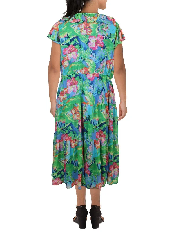 Plus   Womens Floral Print Midi Fit & Flare Dress