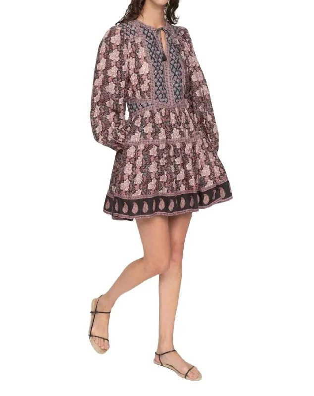 Donna Print Long Sleeve Dress In Multi