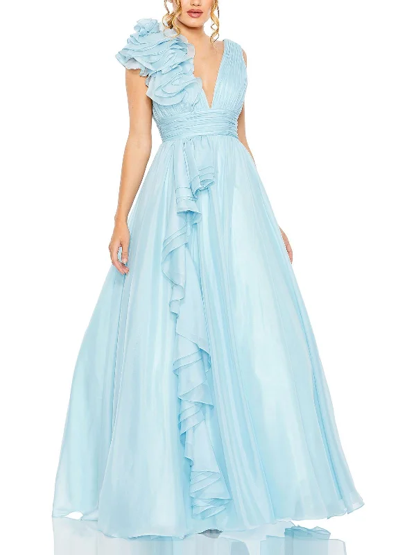 Womens Chiffon Pleated Evening Dress