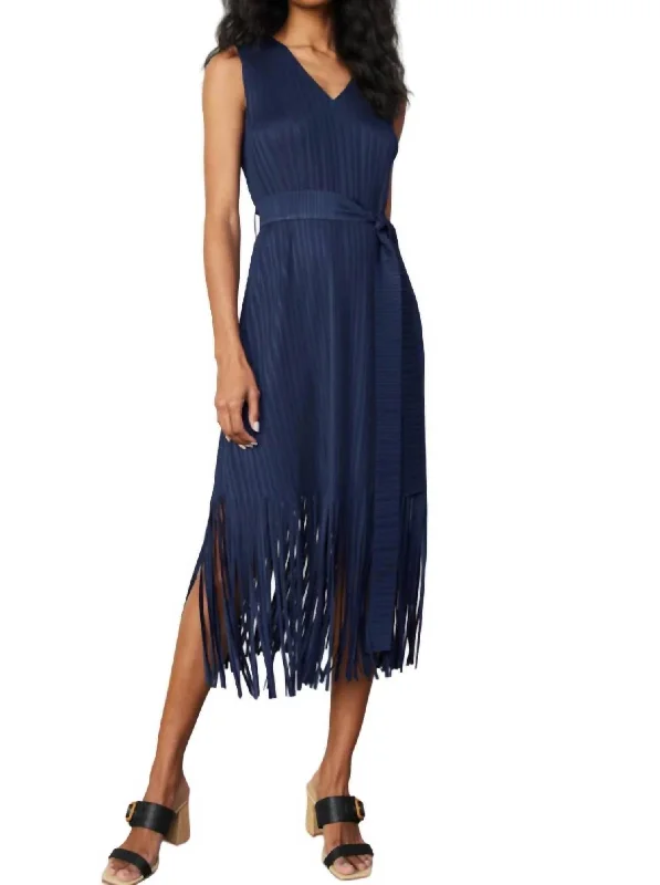 Sutton Fringe Sleeveless Dress In Navy