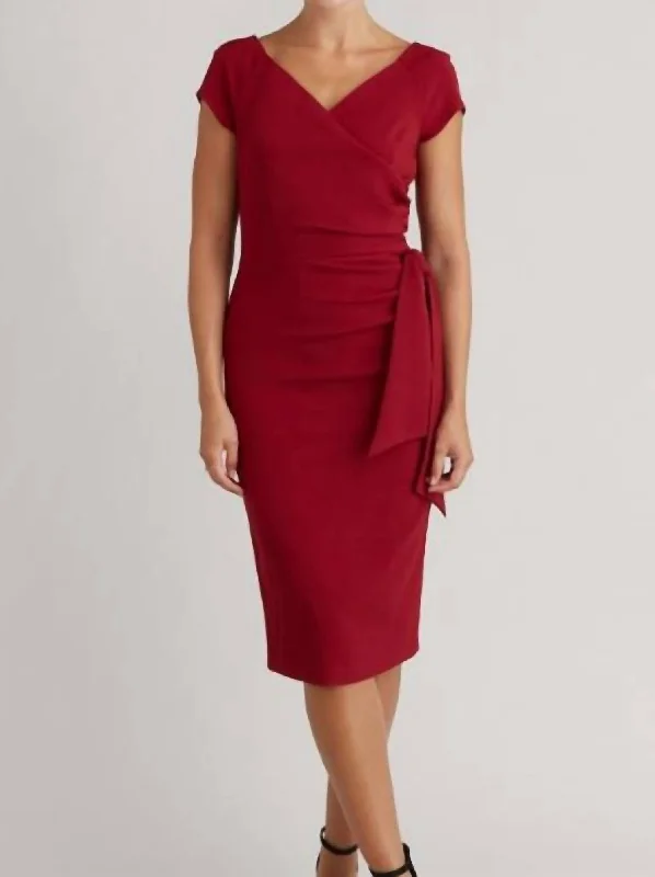 Hourglass Faux Wrap Pencil Dress In Bordeaux