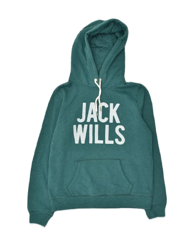 JACK WILLS Womens Loose Fit Graphic Hoodie Jumper UK 14 Large Green Cotton