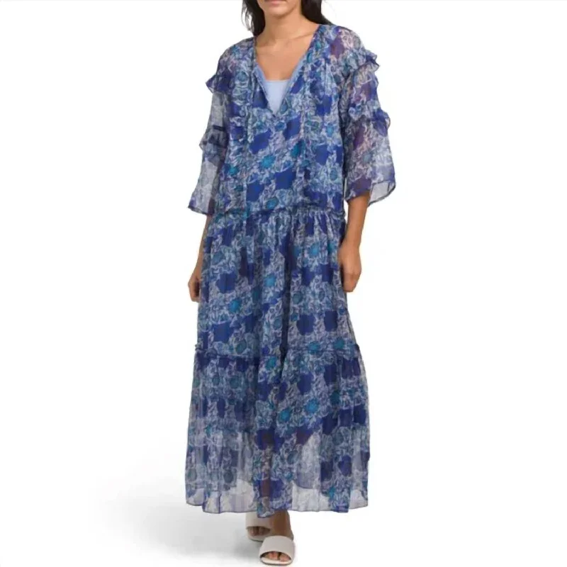 Mariah Chiffon Maxi Dress In Blue Combo