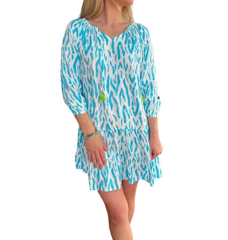 Emily Dress With Smocked Tie Neckline In Caribbean Blue Tahiti