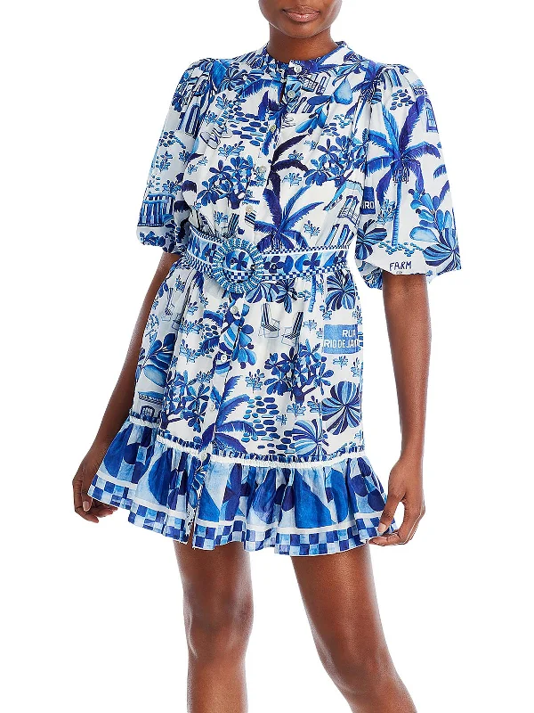 Womens Floral Shirtdress Mini Dress