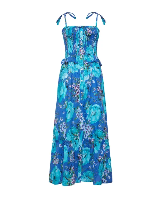 Women's Alberica Buttoned Long Dress In Sky Of Roses