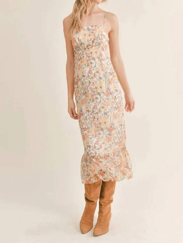 Forest Babydoll Midi Dress In Ivory Multi