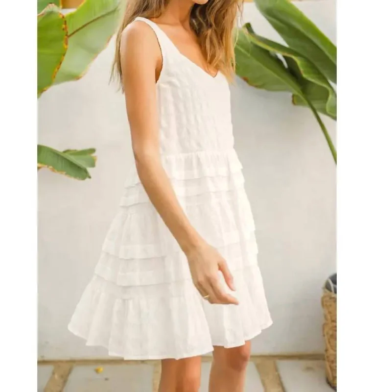 Georgina Pleated Textured Cotton Dress In White