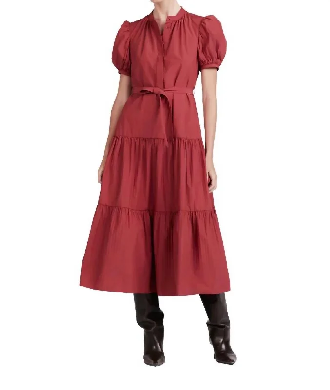 Alexandra Puff Sleeve Shirt Midi Dress In Rhubarb