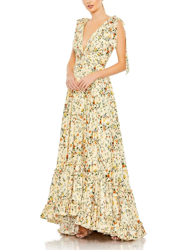 Womens Floral Print Special Occasion Evening Dress