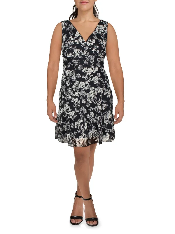 Womens Chiffon Floral Fit & Flare Dress