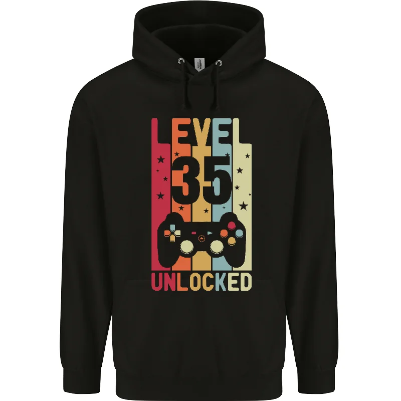 35th Birthday 35 Year Old Level Up Gaming Mens 80% Cotton Hoodie