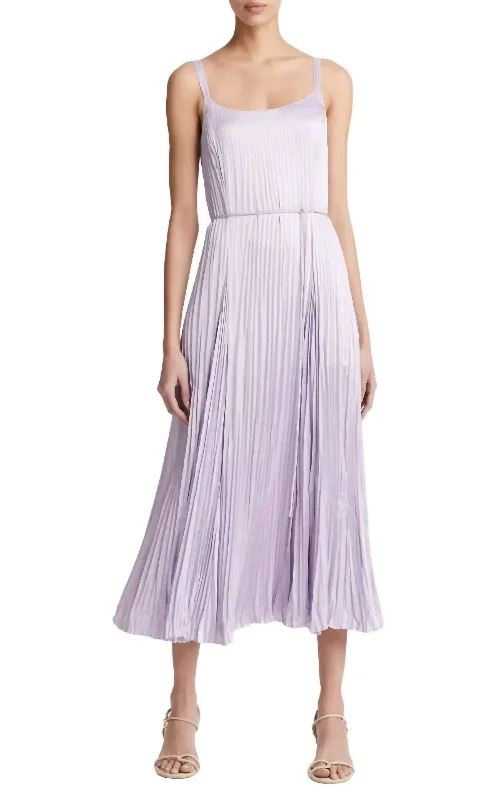 Pleated Midi Dress In Sweet Peas