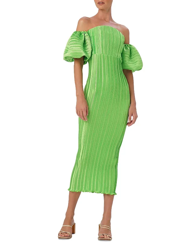 Womens Pleated Polyester Cocktail And Party Dress