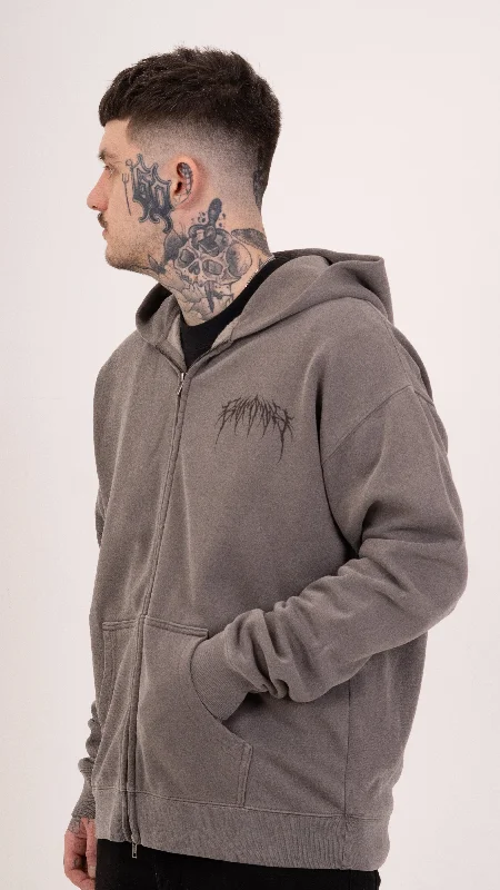 Zip Faded Metal Logo Hoodie - Grey