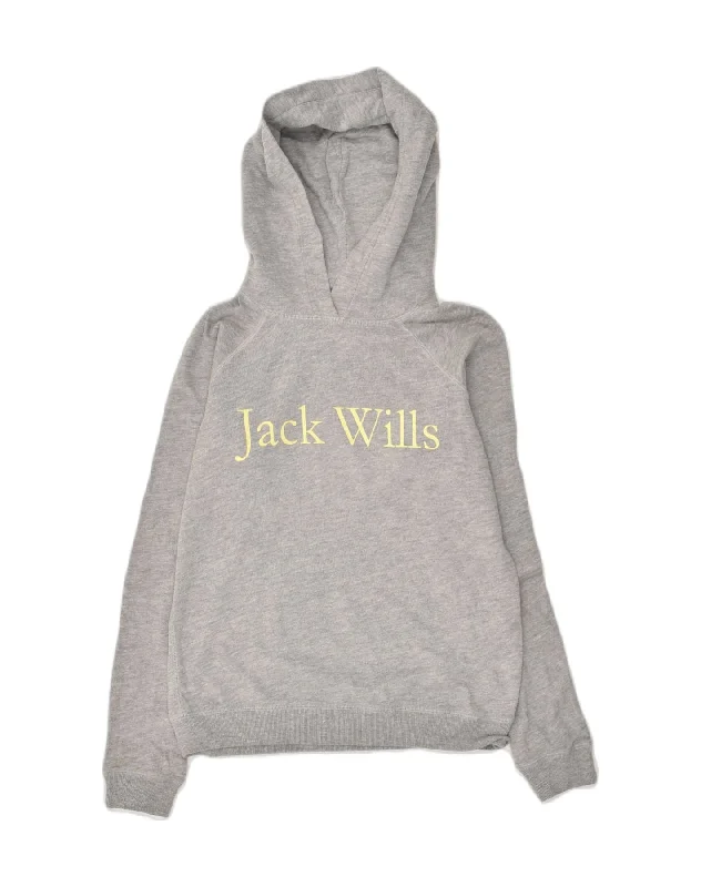 JACK WILLS Womens Loose Fit Graphic Hoodie Jumper UK 6 XS Grey Cotton