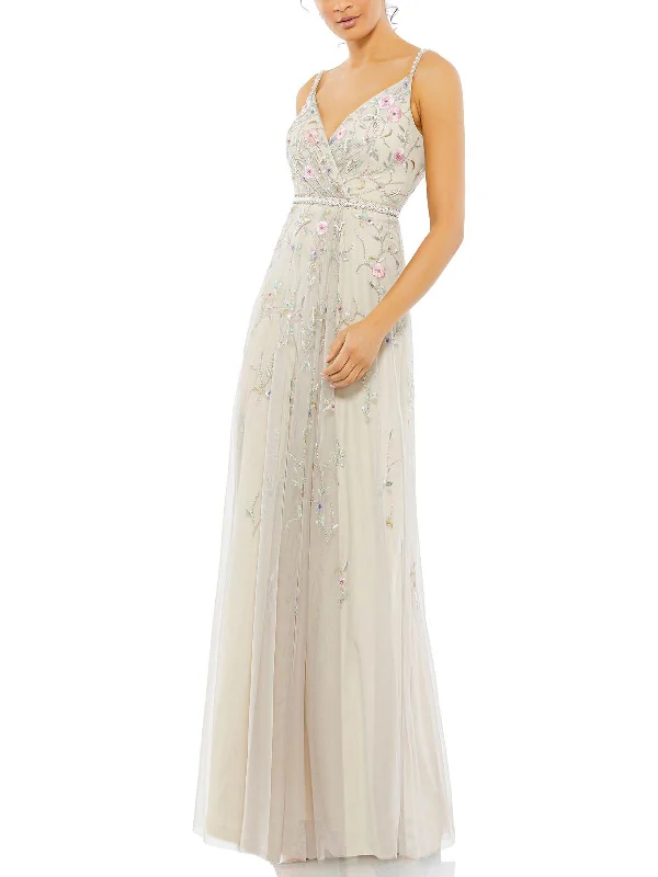 Womens Embellished Floral Evening Dress