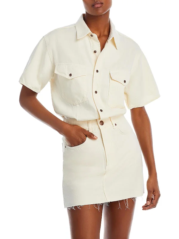 Lilah Womens Twill Lightweight Shirtdress