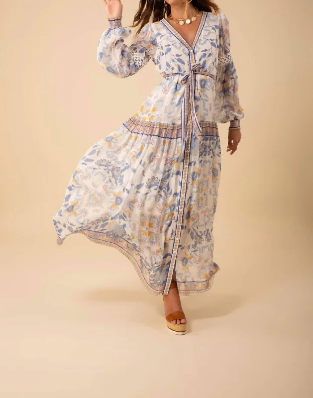 Georgette Maxi In White And Blue Floral