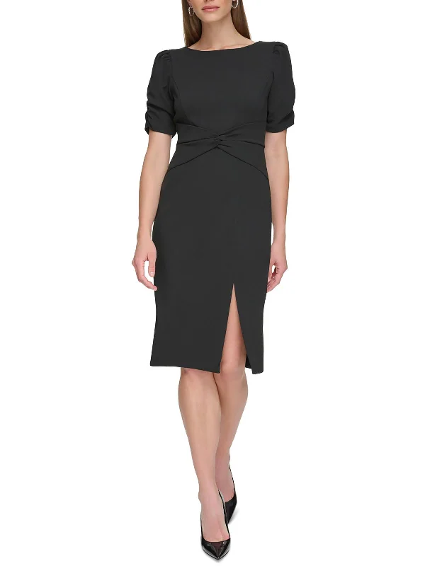 Womens Slit Ruched Wear To Work Dress