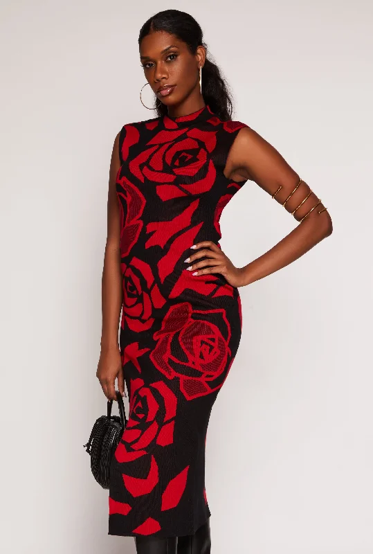 Almost Famous Rose Print Asymmetric Dress