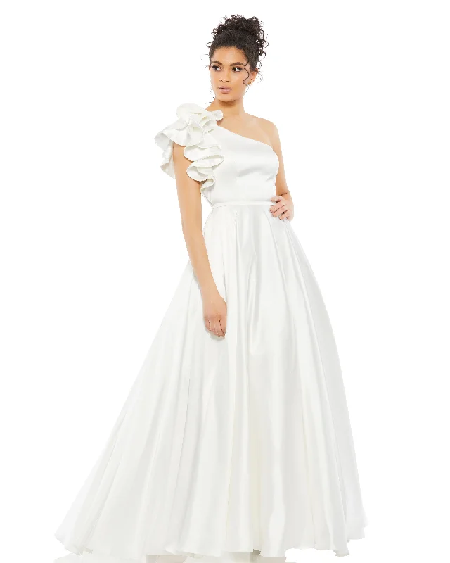 White Satin Ruffle Sleeve Ball Gown - FINAL SALE