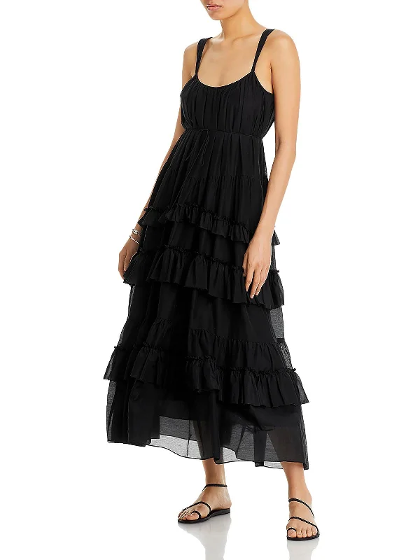 Womens Ruffle Flowy Maxi Dress