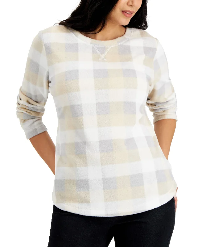 Micro-Fleece Plaid Sweatshirt