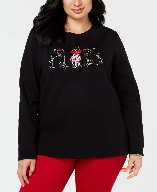 Karen Scott Plus Size Cotton Holiday Cats Sweatshirt