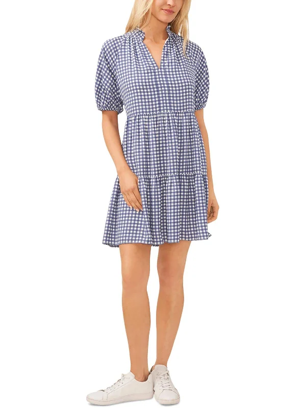 Womens Above Knee Checkered Babydoll Dress