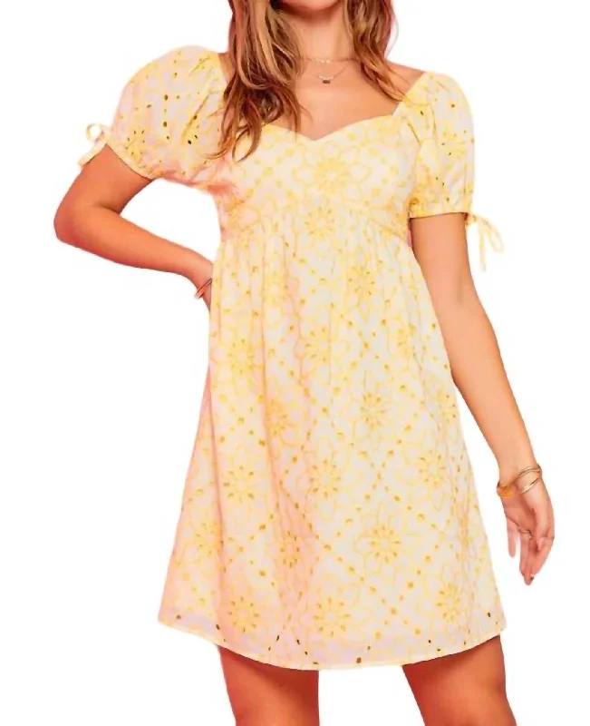 Eyelet Mini Dress In Yellow