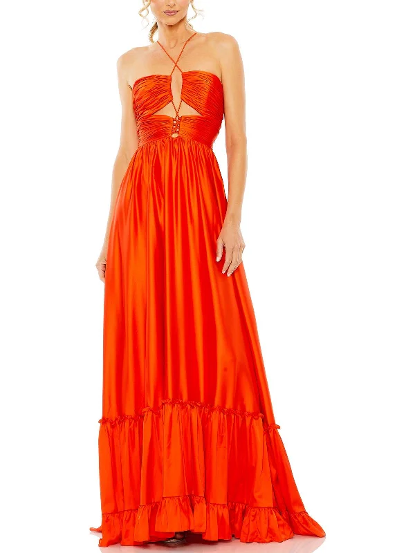 Womens Satin Ruched Evening Dress