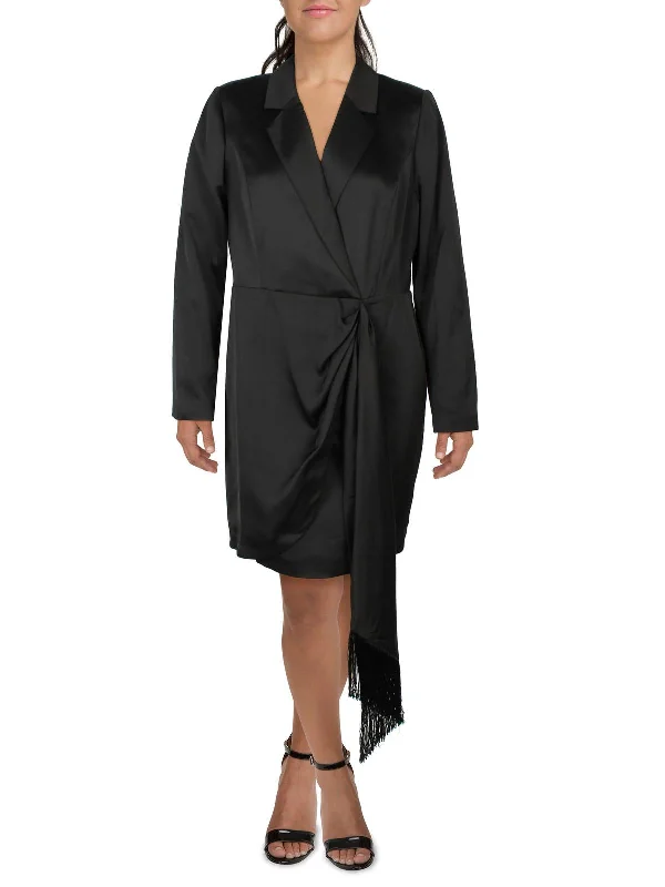 Plus Elora Womens Fringe Polyester Wrap Dress