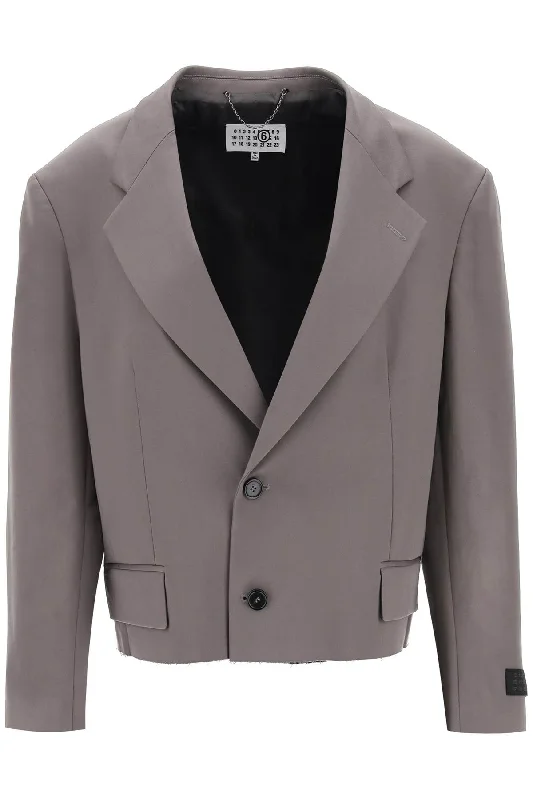 Cropped Blazer With Cut-off Hem  - Grey