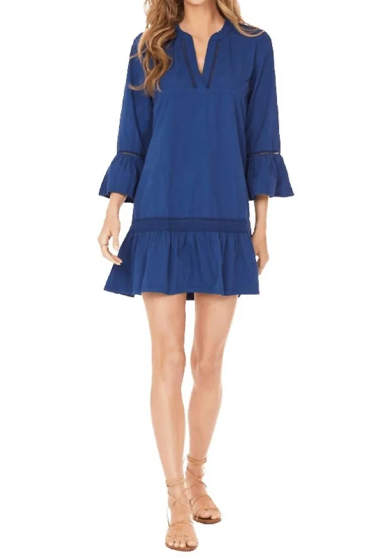 Ruffle Sleeve Short Dress In Naval