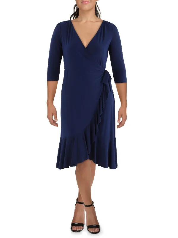 Plus Womens Tie Front V Neck Wrap Dress