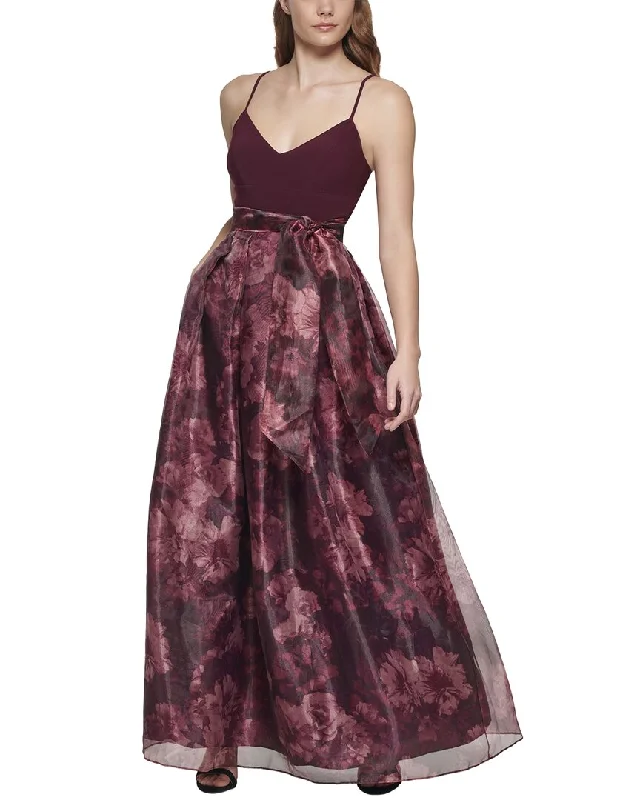 Eliza J Jersey Printed Organza Gown