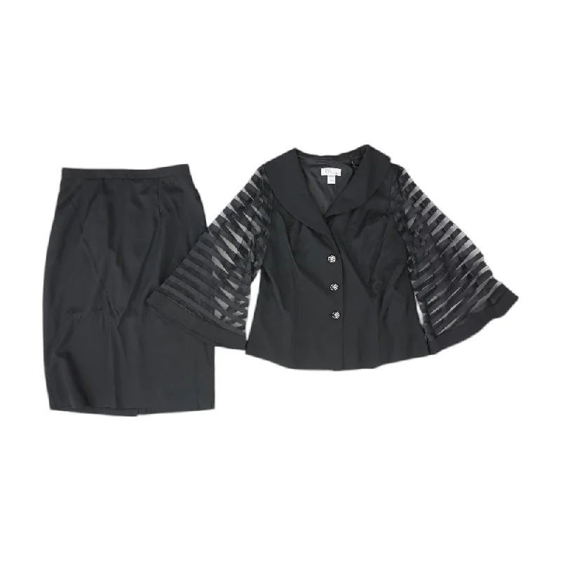 Black Solid Blazer and Skirt Set