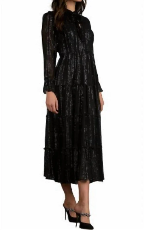 International Shimmer Striped Maxi Dress In Black/silver