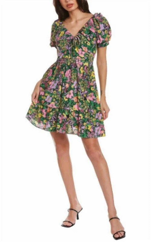 Floral Mini Dress In Green/multi