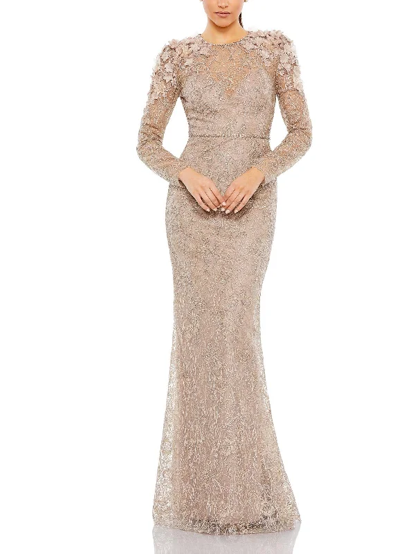 Womens Lace Metallic Evening Dress