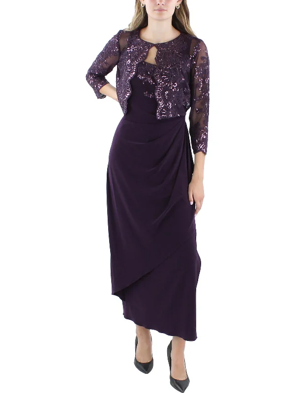 Petites Womens Embroidered 2PC Evening Dress